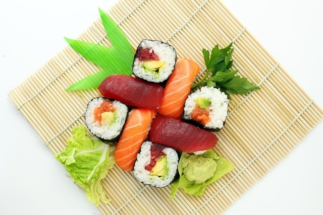 Retina raw seafood top on sushi
